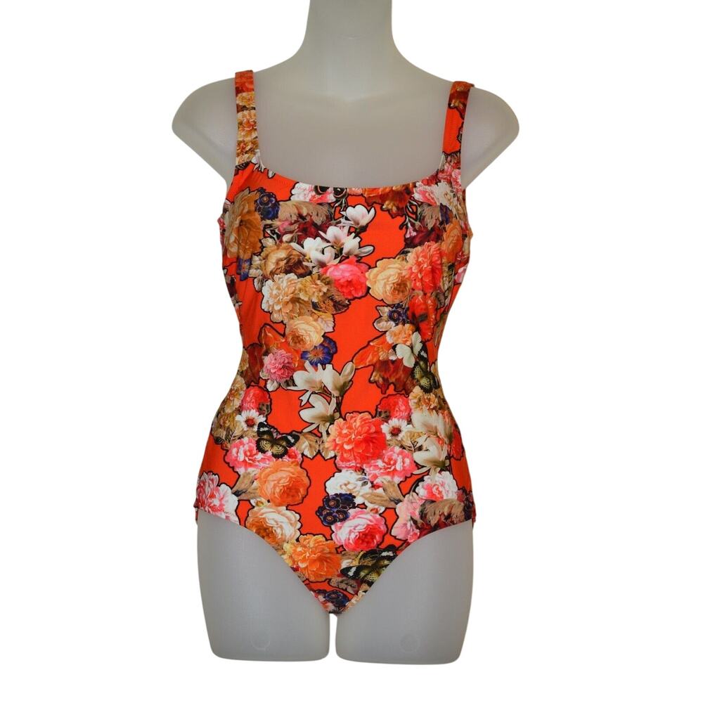 Givenchy NWT 36 One-Piece Bathing Suit Red Floral Butterfly Designer Swimwear